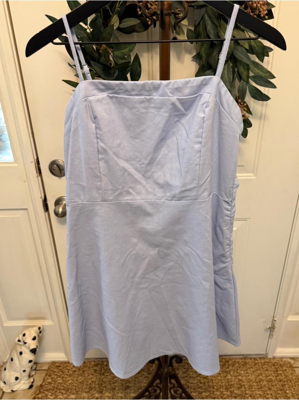 TCEC So Obsessed Dress Light Blue Big Bow Back Linen Blend A Line Mini Dress L